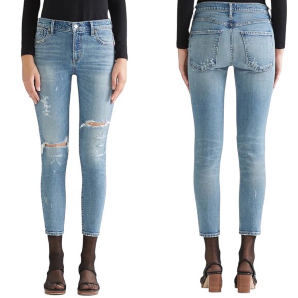 Agolde Sophie High Rise Skinny Crop Distressed Jeans Size 32 In Outsider Wash - Picture 1 of 15